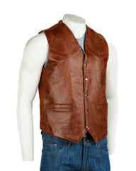 Men's Cognac Full Leather Tailored Waistcoat: Charley