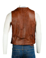 Men's Cognac Full Leather Tailored Waistcoat: Charley