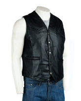 Men's Black Full Leather Tailored Waistcoat: Charley