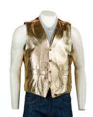 Men's Gold Half Skin Leather Waistcoat: Vito