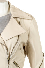 Ladies Charm Exclusive Ivory Leather Biker Jacket - Lucia