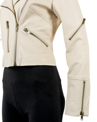 Ladies Charm Exclusive Ivory Leather Biker Jacket - Lucia