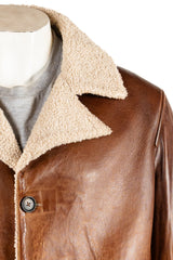 Men's Antique Cognac Leather Coat with Faux Sheepskin Lining: Elmo