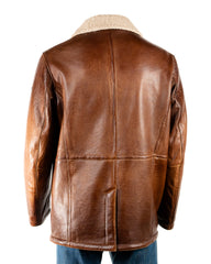 Men's Antique Cognac Leather Coat with Faux Sheepskin Lining: Elmo