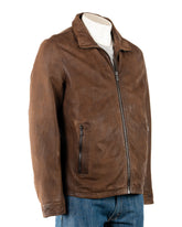 Men's Smart Brown Leather Coat with Removable Double Collar: