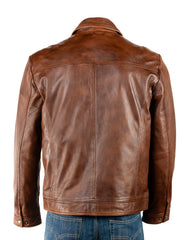 Men's Deep Cognac Leather Shirt Style Bomber Jacket: Beck