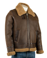 Men's Antique Brown B3 Style Vertical Zip Sheepskin Aviator Pilot Flight Jacket: Nico