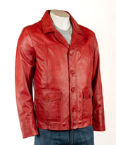 Men's Charm Exclusive Red Leather Reefer Style Jacket: Aaron