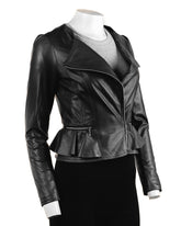 Ladies Black Leather Peplum Jacket: Natalia