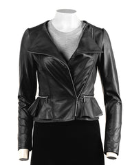 Ladies Black Leather Peplum Jacket: Natalia