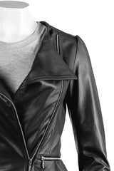 Ladies Black Leather Peplum Jacket: Natalia