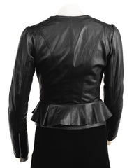 Ladies Black Leather Peplum Jacket: Natalia