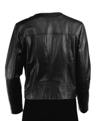 Ladies Black Leather Round Neck Biker Style Jacket: Melanie