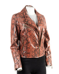 Ladies Snake Skin Effect Leather Biker Jacket - Caroline