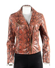 Ladies Snake Skin Effect Leather Biker Jacket - Caroline