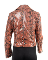 Ladies Snake Skin Effect Leather Biker Jacket - Caroline