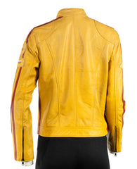 Women's Yellow Vintage Style Racing Biker Style Leather Jacket: Paoline