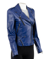 Ladies Indigo Soft Leather Biker Style Jacket: Trudy