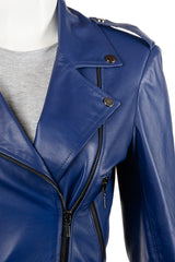 Ladies Indigo Soft Leather Biker Style Jacket: Trudy