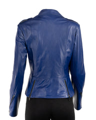 Ladies Indigo Soft Leather Biker Style Jacket: Trudy