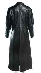 Ladies Black Full Length Buttoned Leather Coat: Gina