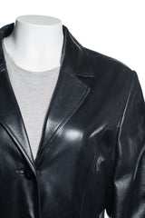 Ladies Black Full Length Buttoned Leather Coat: Gina