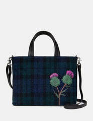 Yoshi - Thistle Leather & Harris Tweed Grab Bag with Detachable Shoulder Strap