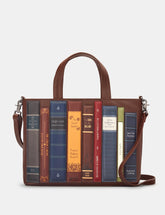 Yoshi - Bookworm Library Brown Leather Grab Bag with Detachable Shoulder Strap
