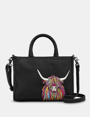 Yoshi - Highland Cow Leather Grab Bag with Detachable Shoulder Strap