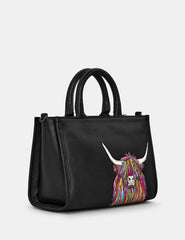 Yoshi - Highland Cow Leather Grab Bag with Detachable Shoulder Strap