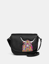 Yoshi - Highland CowBlack Flap Over Cross Body Bag