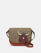 Yoshi - Highland Cow Harris Tweed Flap Over Cross Body Bag