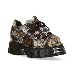 NEW ROCK - M-120N-C114 Cow Fur Lace Up Tower Shoes