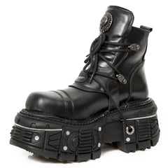 NEW ROCK - M-TANK007-S1 Black Leather Platform Combat Boots