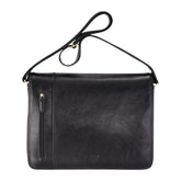 Black Vintage Leather Flap Over Laptop Messenger Satchel