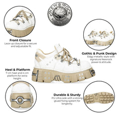 NEW ROCK - M-120N-C80 White & Beige Leather Platform Boots