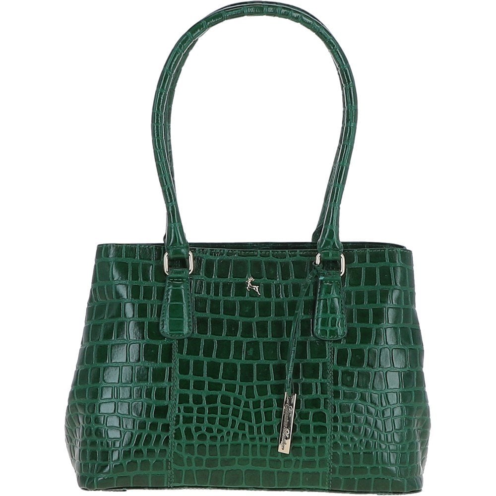 Ladies Crocodile Effect Bottle Green Leather Dual Compartment