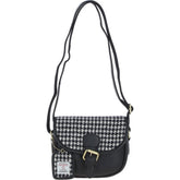 Ladies Black Leather & Harris Tweed Saddle Bag