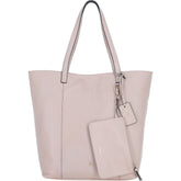 Ladies Beige Leather Shopper Tote Bag & Detachable Clip Pouch