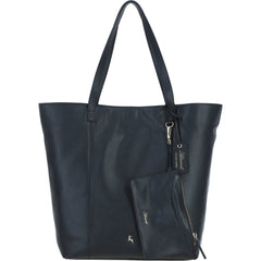 Ladies Black Leather Shopper Tote Bag & Detachable Clip Pouch