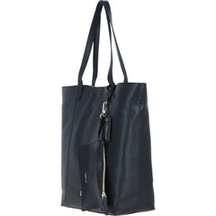 Ladies Black Leather Shopper Tote Bag & Detachable Clip Pouch
