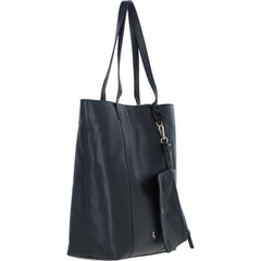 Ladies Black Leather Shopper Tote Bag & Detachable Clip Pouch