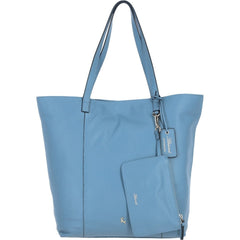 Ladies Denim Blue Leather Shopper Tote Bag & Detachable Clip Pouch