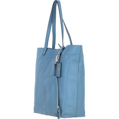 Ladies Denim Blue Leather Shopper Tote Bag & Detachable Clip Pouch