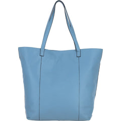 Ladies Denim Blue Leather Shopper Tote Bag & Detachable Clip Pouch