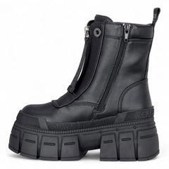 Buffalo - Womens Vegan Leather Black Zip Up Chunky Platform Boots - Gospher