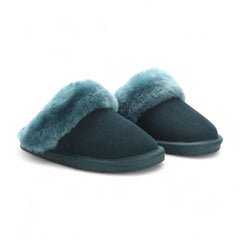 Womens Green Genuine Sheepskin Mule Slippers: Luna