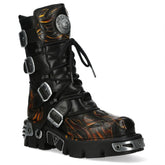 NEW ROCK - M-591-C58 Black Flame Leather Mid Calf Boots