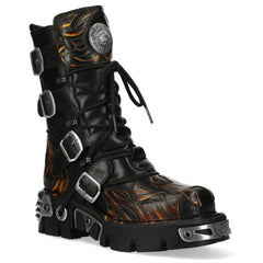 NEW ROCK - M-591-C58 Black Flame Leather Mid Calf Boots