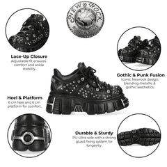 NEW ROCK - M-120NR-C1 Studded Black Leather Platform Boots